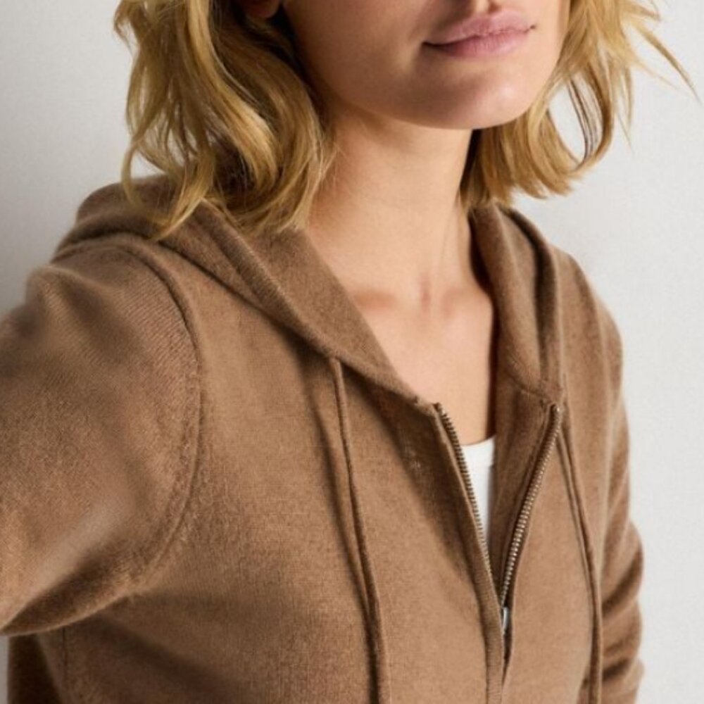 NWT Quince Mongolian Cashmere Full-Zip Hoodie Womens XS Teak